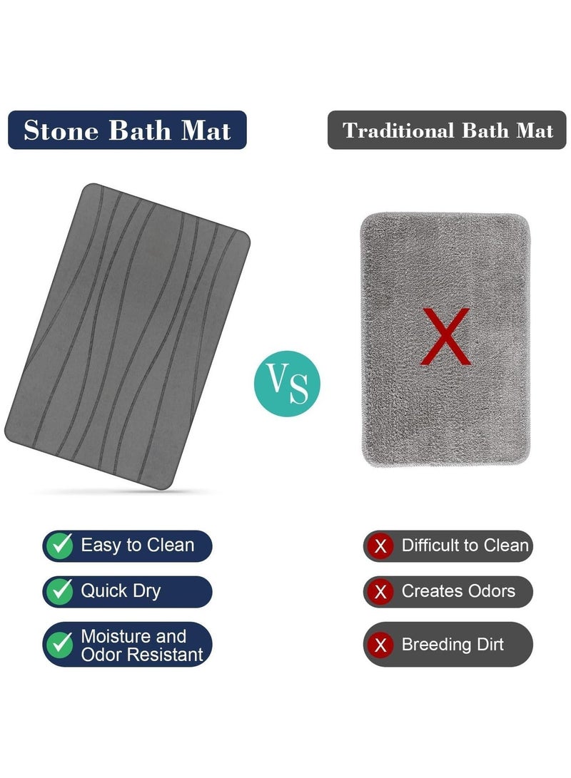 Soofam Stone Bath Mat, Fast-Drying Diatomaceous Earth Shower Mat, Non-Slip Super Absorbent Bathroom Floor Mat, Quick Drying Mat for Bathroom Tub, Kitchen, Home Decor (23.5"x15", Grey) - Image 4